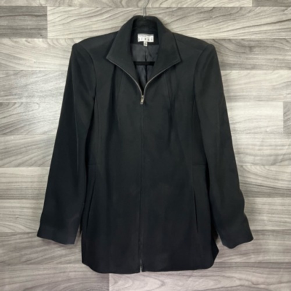 Ann Tjian For Kenar Jacket Womens 6 Black Full Zip Front Pockets Mock Neck Lined